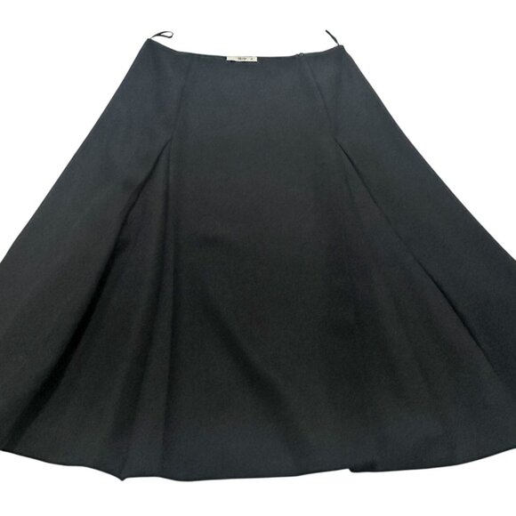 PRADA Black Wool A-Line Double Pleated Midi Skirt IT 46 Made in Italy - Picture 10 of 16
